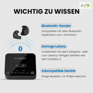AMPIRE AVANTREE Bluetooth 5.3 Sender für zwei Kopfhörer – Audikast3-03 CPII