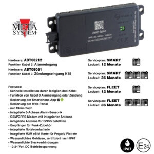 Alternative view of META SYSTEM GNSS-Ortungssystem inkl. Flatrate (12-24V) (2G/3G/4G Modem/System mit "ZÜNDUNGSEINGANG"/Serviceplan "SMART"/Prepaid Laufzeit "12 MONATE")