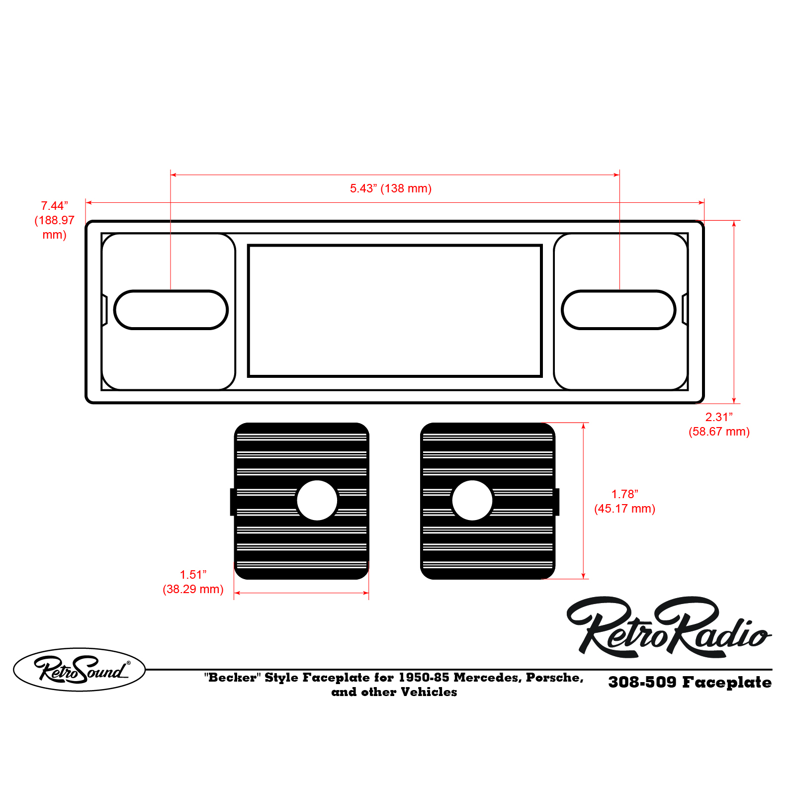 RETROSOUND Einsätze für "Becker" Frontblende, Nadelstreifen – Bild 2