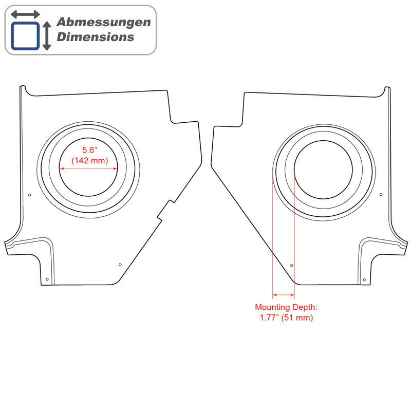RETROSOUND Kickpanels für FORD Falcon 1960-66, schwarz ohne S-62 Lautsprecher – Bild 2