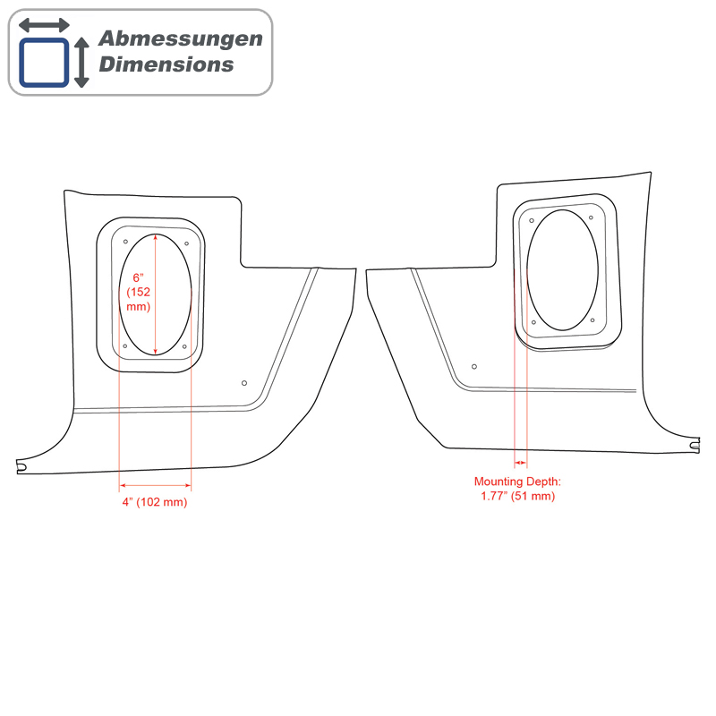 RETROSOUND Kickpanels für MOPAR 1964-76, schwarz ohne R-463N Lautsprecher – Bild 2