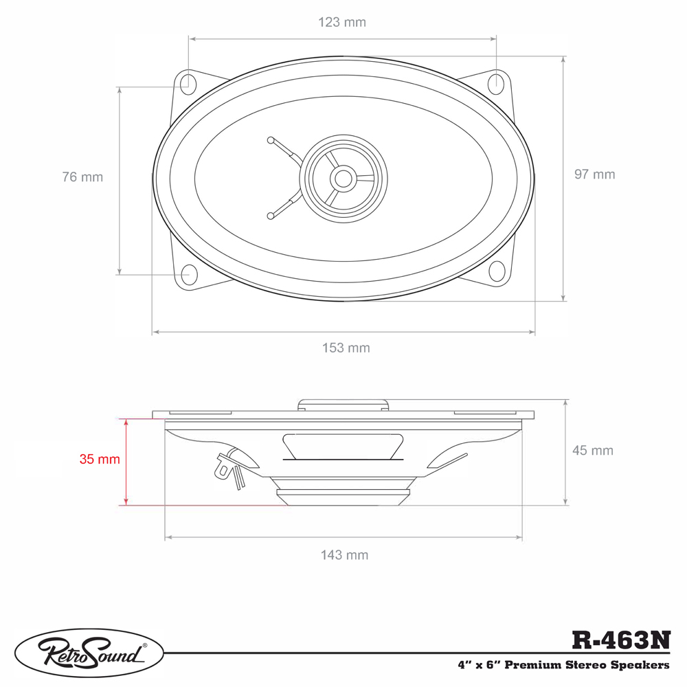 RETROSOUND Lautsprecher mit Gitter 4''x6'', 97 x 153mm (Paar), Neodym – Bild 3