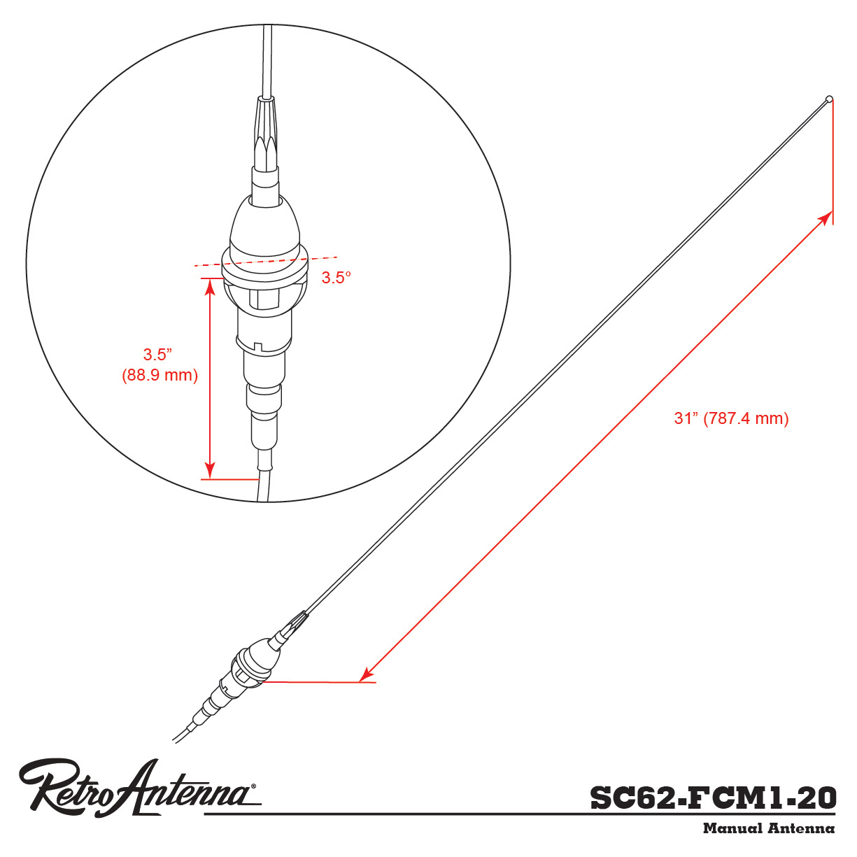 RETROSOUND Stabantenne für 1970-81 Chevy Camaro (MC-7081-15-FF), Heckmontage – Bild 3