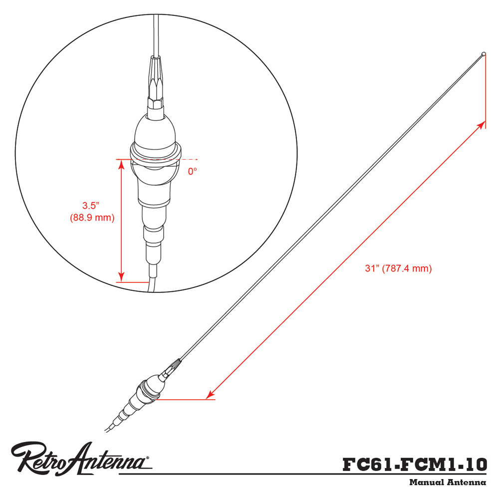 RETROSOUND Stabantenne, verchromtes Messing, 3m Kabel – Bild 3