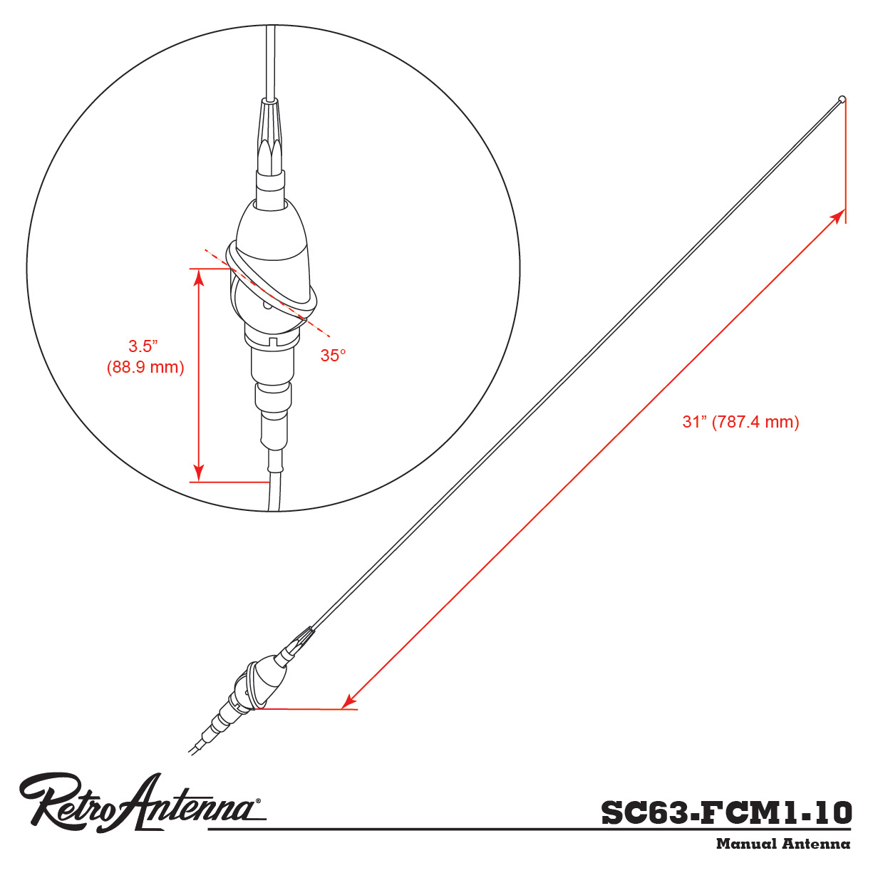 RETROSOUND Stabantenne, verchromtes Messing, Frontmontage – Bild 2