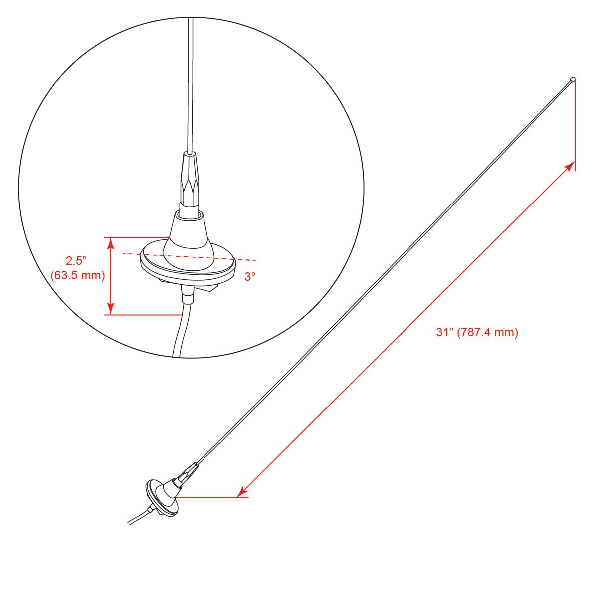 RETROSOUND Stabantenne, verchromtes Messing, ovaler Fuss – Bild 3