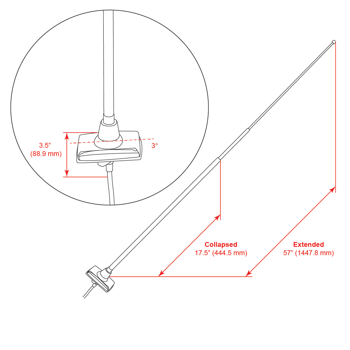RETROSOUND Teleskopantenne für den 1965-85 Ford, Teleskop, eckiger Fuss – Bild 3
