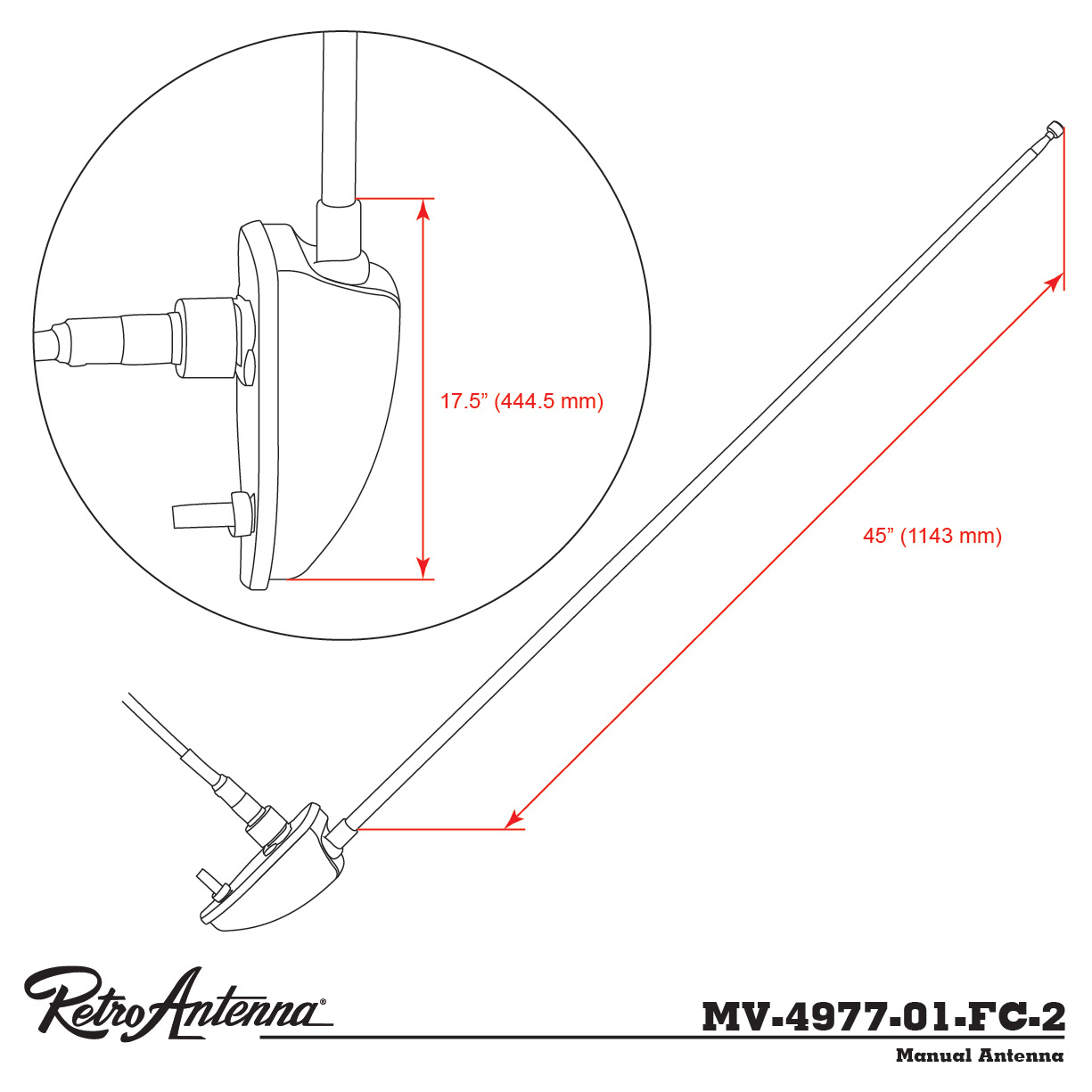 RETROSOUND Teleskopantenne für den VW Käfer und VW Bus, schwarzer Fuss – Bild 3