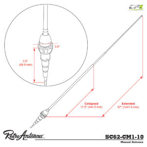 RETROSOUND Teleskopantenne, verchromtes Messing, Frontmontage
