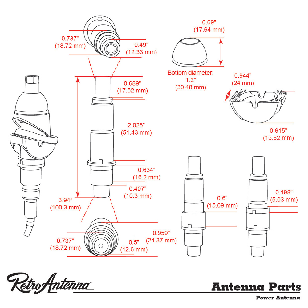RETROSOUND Teleskopantenne, verchromtes Messing, Frontmontage – Bild 3