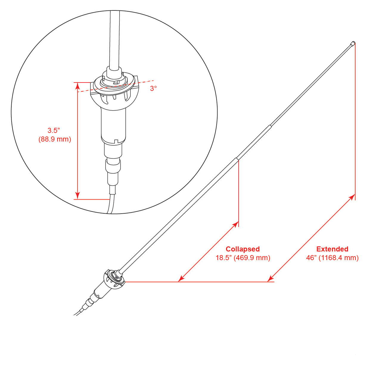 RETROSOUND Teleskopantenne, verchromtes Messing, für 1968-74 MOPAR A Body – Bild 3