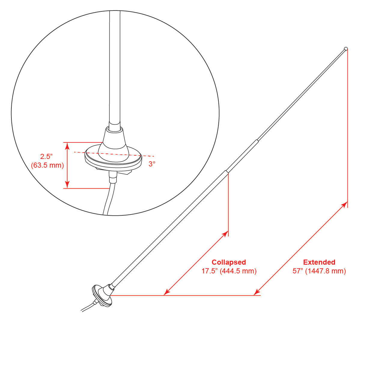 RETROSOUND Teleskopantenne, verchromtes Messing, ovaler Fuss – Bild 2