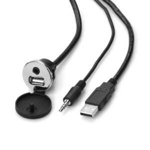 _RETROSOUND USB-Einbaubuchse mit 3.5mm Klinke, verchromt, 1.3m Kabel