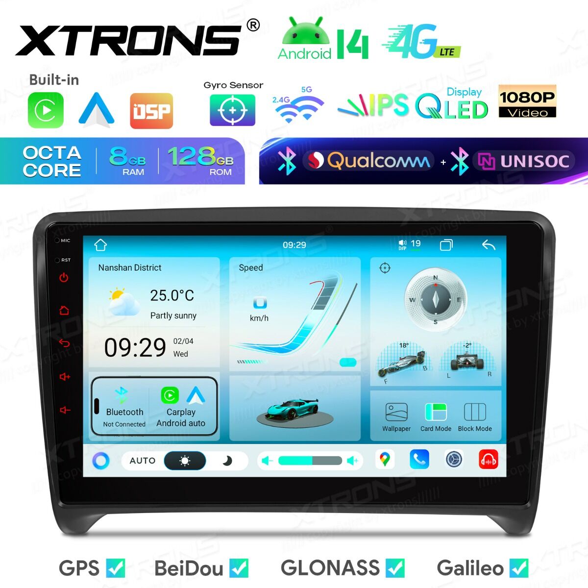 Android 14 Autoradio Octa Core 8+128GB LTE GPS Navi für AUDI TT MK2 8J 06-12++