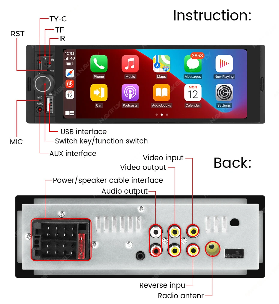 1Din Wireless CarPlay Android AUTO HD touch screen Universal 6,86'' Auto Radio FM Stereo MP5 multimedia-player BT TF port Kamera All-in-One Maschine Elektrogeräte für Kraftfahrzeuge