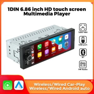 1Din Wireless CarPlay Android AUTO HD Universal 6,86'' Auto Radio FM Stereo MP5 Multimedia