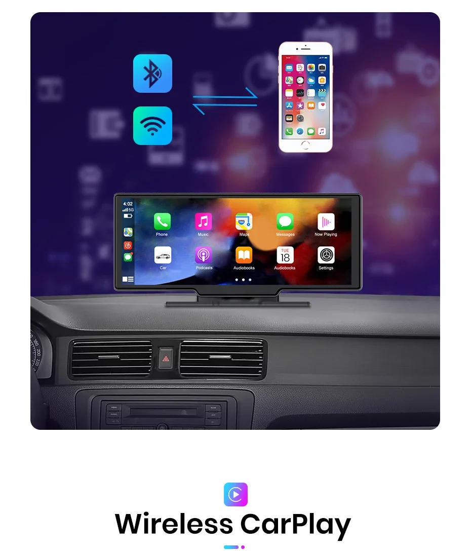AWESAFE Dash Cam Rückfahrkamera Wifi Carplay & Android Auto 4K DVR GPS Navigation Video Recorder Dashboard Dual Len 24H Park