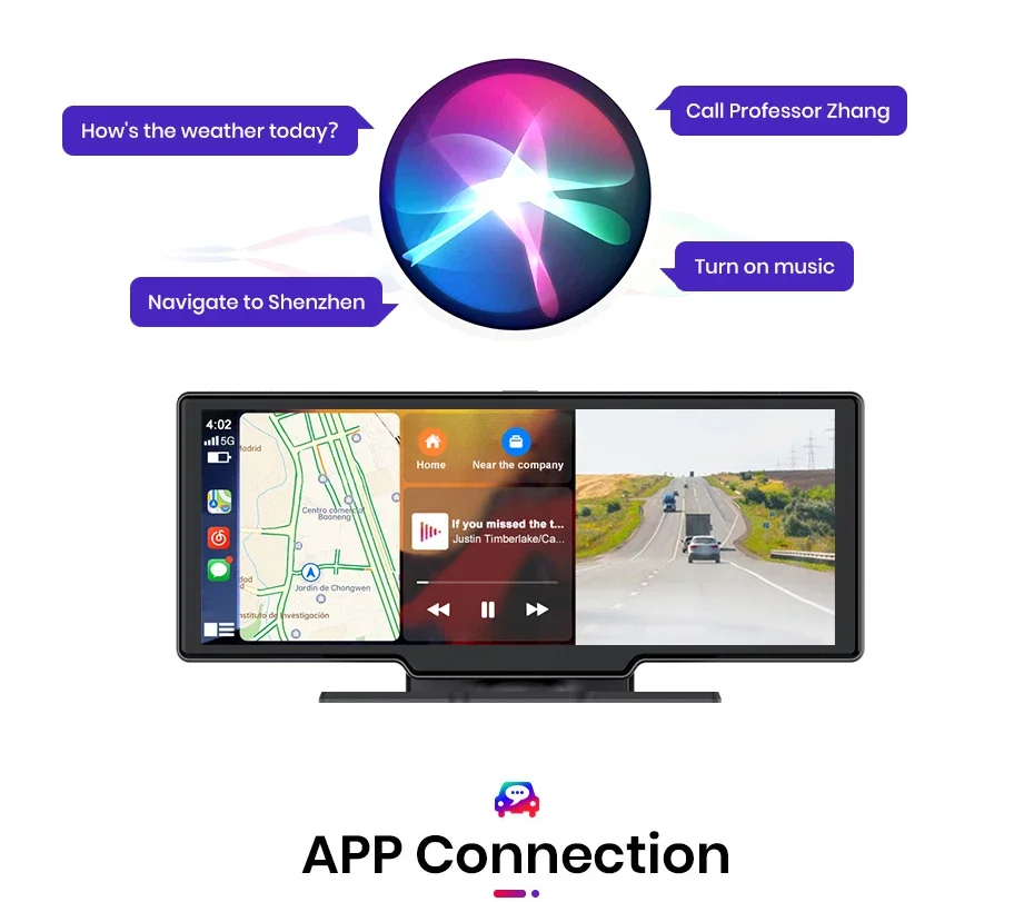 AWESAFE Dash Cam Rückfahrkamera Wifi Carplay & Android Auto 4K DVR GPS Navigation Video Recorder Dashboard Dual Len 24H Park