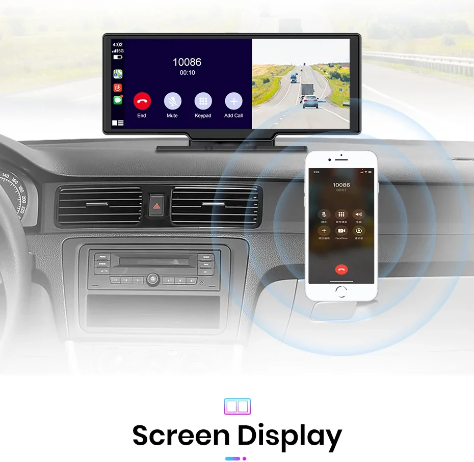 AWESAFE Dash Cam Rückfahrkamera Wifi Carplay & Android Auto 4K DVR GPS Navigation Video Recorder Dashboard Dual Len 24H Park