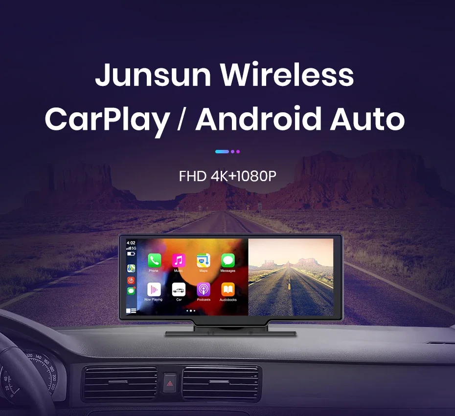 AWESAFE Dash Cam Rückfahrkamera Wifi Carplay & Android Auto 4K DVR GPS Navigation Video Recorder Dashboard Dual Len 24H Park