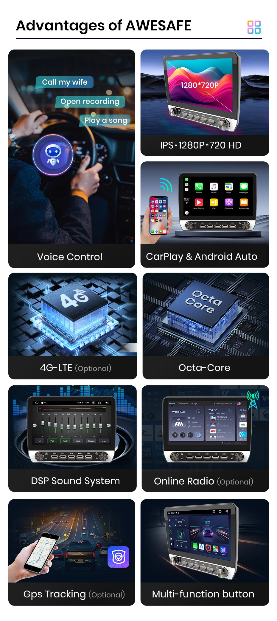 AWESAFE Drahtloses CarPlay Android-Autoradio für Mazda 5 2005 2006 2007 2008 2009 2010 4G-LTE 8-Croe RDS DSP IPS