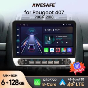 Android Autoradio für Peugeot  407CC 2004-2018, kabelloses Carplay, Android Auto Stereo mit Tasten, Multimedia, GPS, 4G