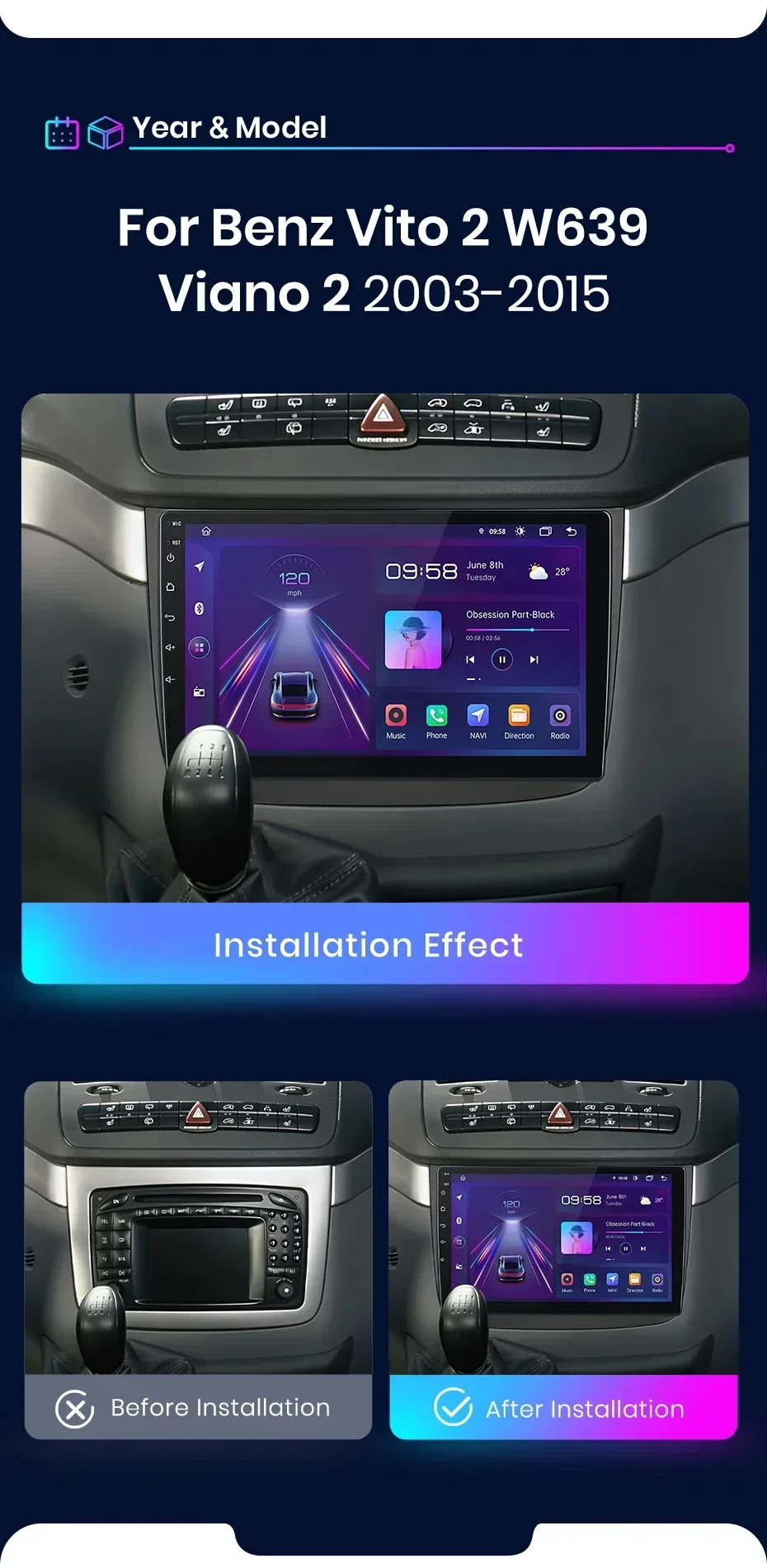 Estesafe px9 Sigurdio für Carro Para Benz Vito 2 W639 Viano 2 2003-2015 Sigur Multim Maletaia GPS 2 DIN Android