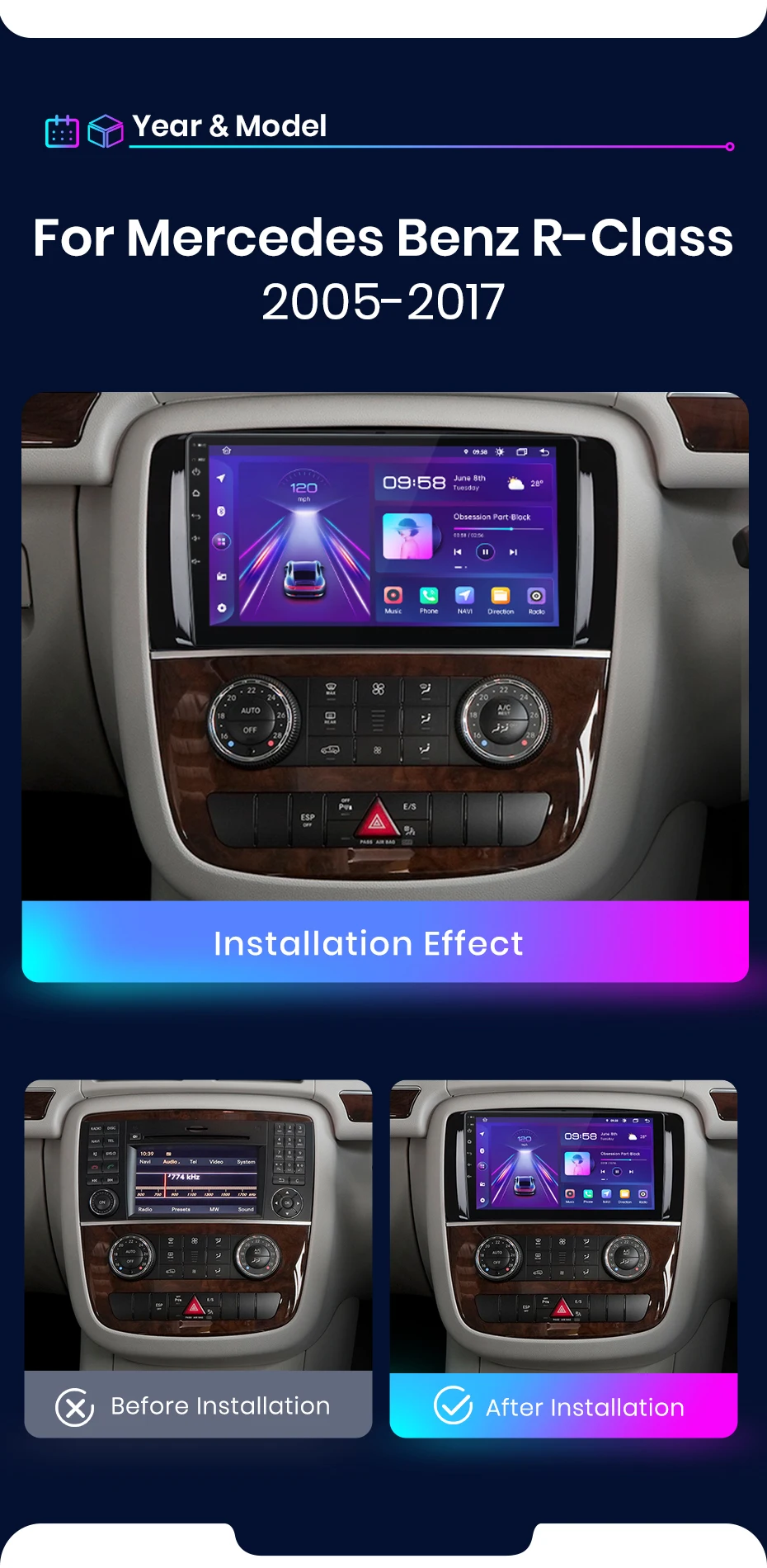 Junsun AI Stimme Auto Radio Für Mercedes Benz R-Klasse 2005-2017 Drahtlose Carplay Android Auto 4G auto Intelligente Systeme GPS Navi
