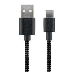 AMPIRE USB-A Kabel auf USB-C Stecker, beleuchtet, Textilmantel schwarz, 1m