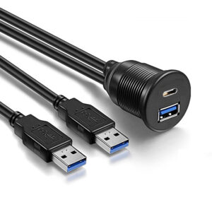 AMPIRE USB-A/USB-C Einbaubuchse mit 60cm Kabel auf USB-A