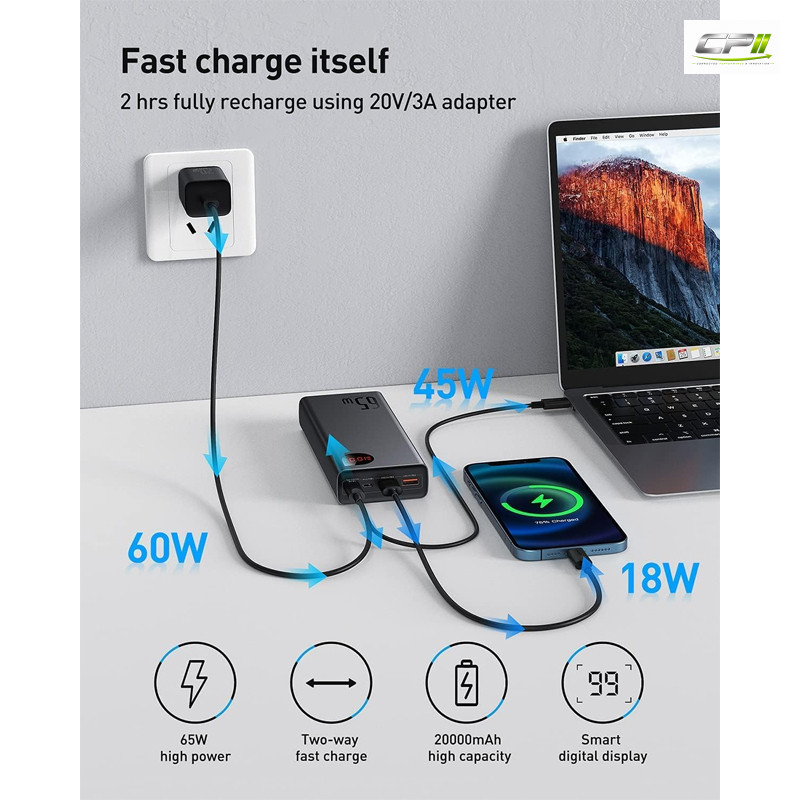 BASEUS Powerbank 20000mAh, 65 Watt, 2x USB-A, USB-C – Bild 2