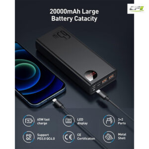 BASEUS Powerbank 20000mAh, 65 Watt, 2x USB-A, USB-C – Bild 3