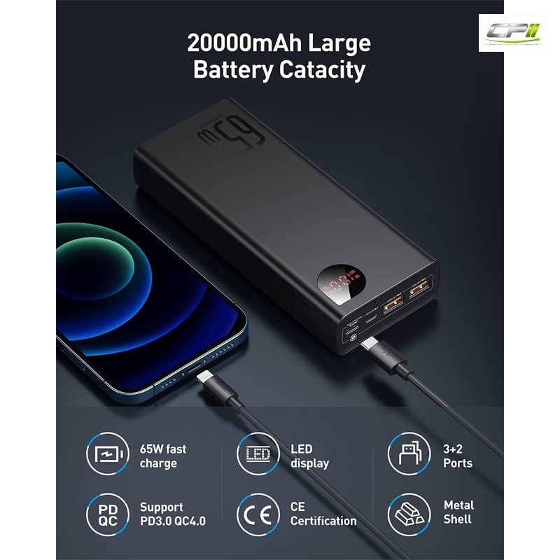 BASEUS Powerbank 20000mAh, 65 Watt, 2x USB-A, USB-C – Bild 3