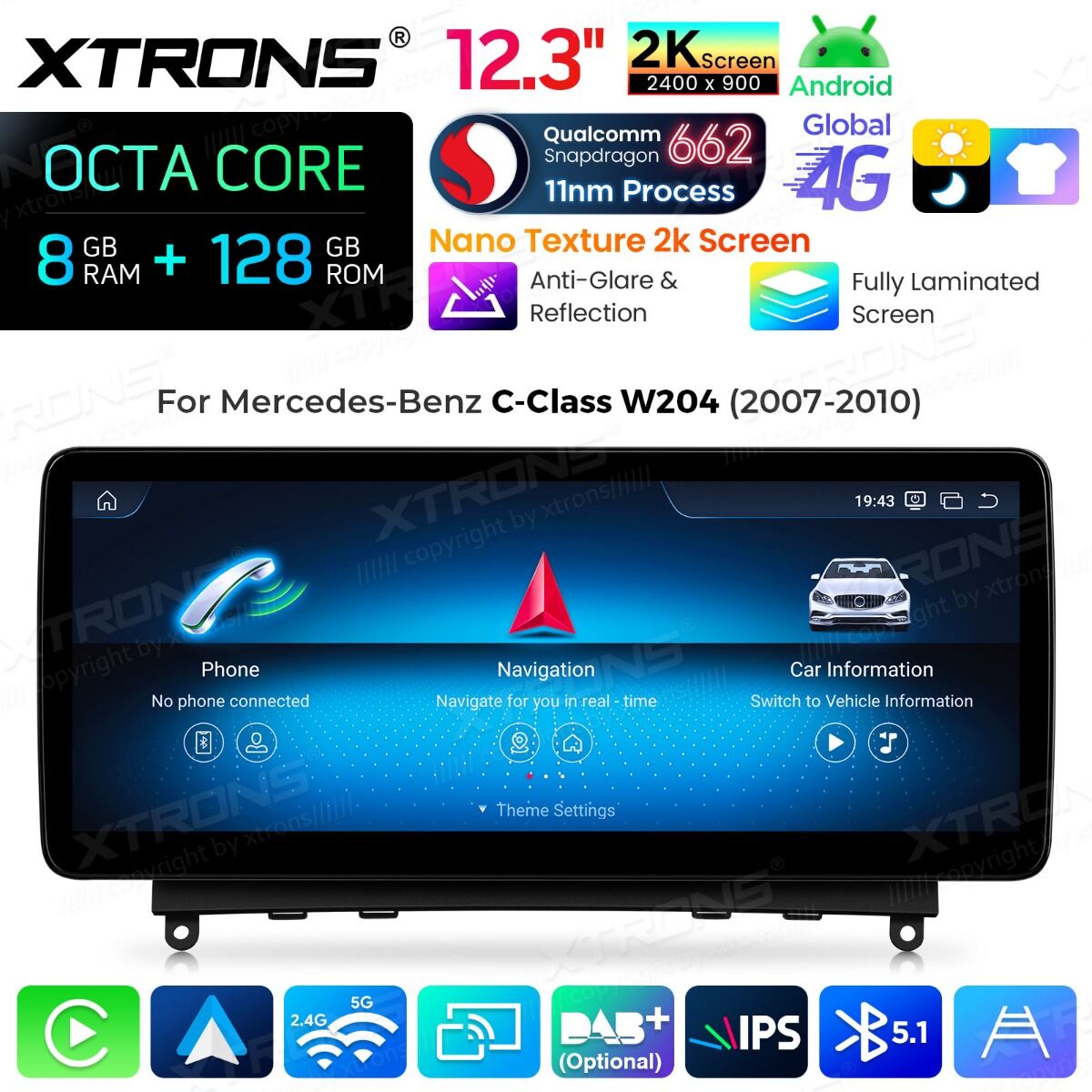 Android Autoradio Xtrons für Mercedes-Benz C-Klasse W204 (2007–2010) 8/128 GB – Bild 7