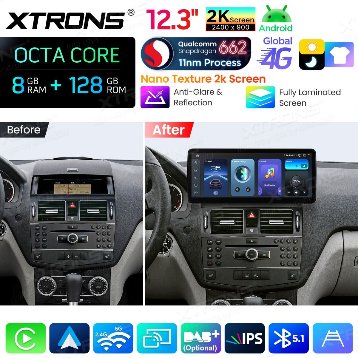 Android Autoradio Xtrons für Mercedes-Benz C-Klasse W204 (2007–2010) 8/128 GB – Bild 5