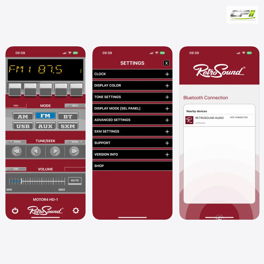 RETROSOUND Radiomodul (UKW/DAB+/BT/USB/APP) inklusive Einbaumaterial und Verkabelung